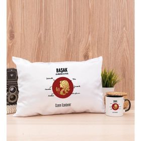 Hediye Dükkanı Kişiye Özel Başak Burcuna Hediye Siyah Kupa Bardak ve Dikdörtgen Yastık Seti