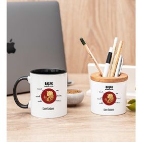 Hediye Dükkanı Kişiye Özel Başak Burcuna Hediye Siyah Kupa Bardak ve Kalemlik