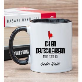 Hediye Dükkanı Kişiye Özel Bayan Almanca Öğretmeni Siyah Kupa Bardak