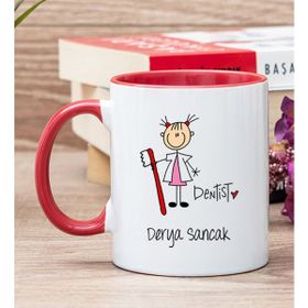 Hediye Dükkanı Kişiye Özel Bayan Diş Hekimi Karikatürü Kırmızı Kupa