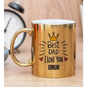 Hediye Dükkanı Kişiye Özel Best Dad Baskılı Gold Kupa Bardak