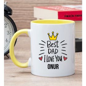 Hediye Dükkanı Kişiye Özel Best Dad Baskılı Sarı Kupa Bardak