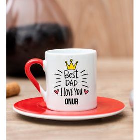 Hediye Dükkanı Kişiye Özel Best Dad Kırmızı Türk Kahvesi Fincanı