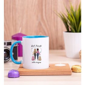 Hediye Dükkanı Kişiye Özel Best Friends Ahşap Altlıklı Mumlu Mavi Kupa