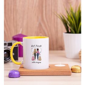 Hediye Dükkanı Kişiye Özel Best Friends Ahşap Altlıklı Mumlu Sarı Kupa