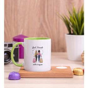 Hediye Dükkanı Kişiye Özel Best Friends Ahşap Altlıklı Mumlu Yeşil Kupa