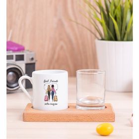 Hediye Dükkanı Kişiye Özel Best Friends Ahşap Sunumlu Türk Kahvesi Fincanı