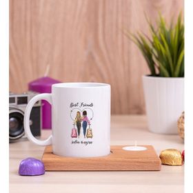 Hediye Dükkanı Kişiye Özel Best Friends Baskılı Ahşap Altlıklı Mumlu Beyaz Kupa Bardak