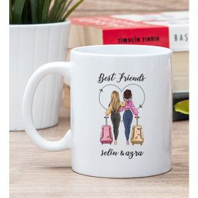Hediye Dükkanı Kişiye Özel Best Friends Baskılı Beyaz Kupa Bardak