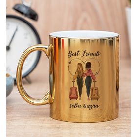 Hediye Dükkanı Kişiye Özel Best Friends Baskılı Gold Kupa Bardak