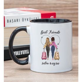 Hediye Dükkanı Kişiye Özel Best Friends Baskılı Siyah Kupa Bardak