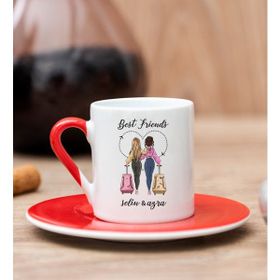 Hediye Dükkanı Kişiye Özel Best Friends Kırmızı Türk Kahvesi Fincanı