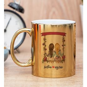 Hediye Dükkanı Kişiye Özel Best Friends Salıncak Tasarım Gold Kupa Bardak