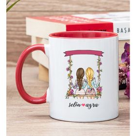 Hediye Dükkanı Kişiye Özel Best Friends Salıncak Tasarım Kırmızı Kupa