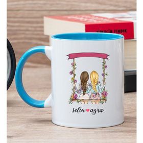 Hediye Dükkanı Kişiye Özel Best Friends Salıncak Tasarım Mavi Kupa