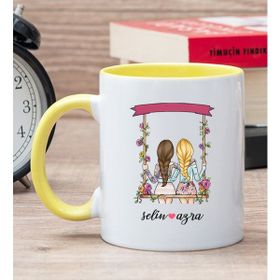 Hediye Dükkanı Kişiye Özel Best Friends Salıncak Tasarım Sarı Kupa