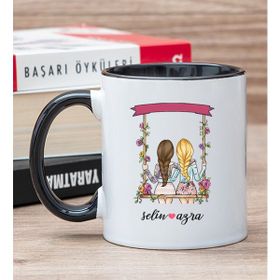 Hediye Dükkanı Kişiye Özel Best Friends Salıncak Tasarım Siyah Kupa