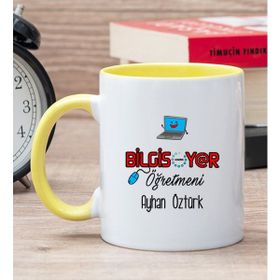 Hediye Dükkanı Kişiye Özel Bilgisayar Öğretmeni Sarı Kupa Bardak