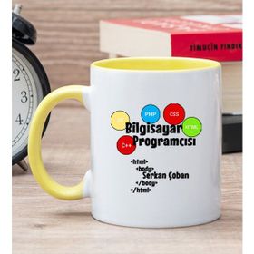 Hediye Dükkanı Kişiye Özel Bilgisayar Programcısı Sarı Kupa Bardak