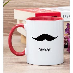 Hediye Dükkanı Kişiye Özel Bıyık Tasarım Kırmızı Kupa