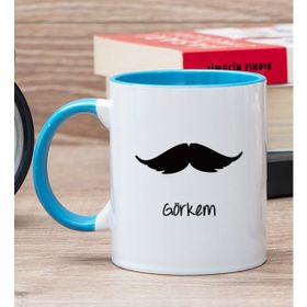 Hediye Dükkanı Kişiye Özel Bıyık Tasarım Mavi Kupa