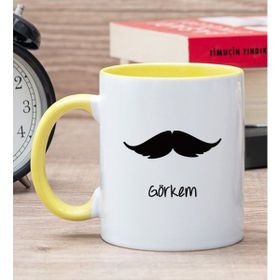 Hediye Dükkanı Kişiye Özel Bıyık Tasarım Sarı Kupa Bardak
