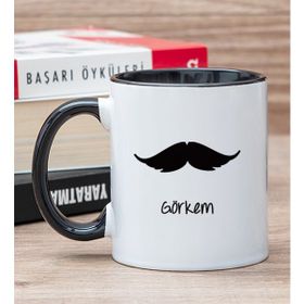 Hediye Dükkanı Kişiye Özel Bıyık Tasarım Siyah Kupa Bardak
