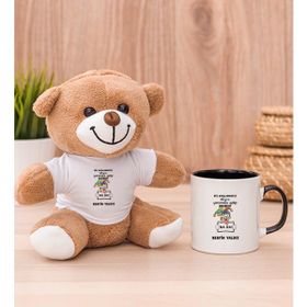 Hediye Dükkanı Kişiye Özel Biz Akıllanmayız Tasarım Esprili Siyah Kupa Bardak ve Peluş Ayıcık