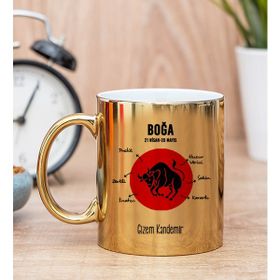 Hediye Dükkanı Kişiye Özel Boğa Burcuna Gold Kupa Bardak
