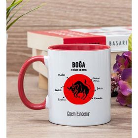 Hediye Dükkanı Kişiye Özel Boğa Burcuna Hediye Kırmızı Kupa Bardak