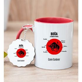 Hediye Dükkanı Kişiye Özel Boğa Burcuna Hediye Kırmızı Kupa Bardak