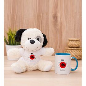 Hediye Dükkanı Kişiye Özel Boğa Burcuna Hediye Mavi Kupa Bardak ve Peluş Köpek
