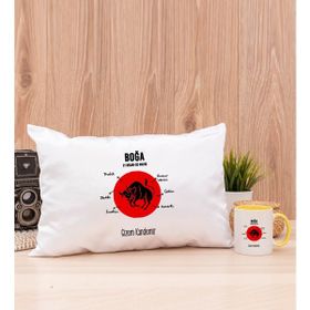 Hediye Dükkanı Kişiye Özel Boğa Burcuna Hediye Sarı Kupa Bardak ve Dikdörtgen Yastık