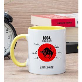 Hediye Dükkanı Kişiye Özel Boğa Burcuna Hediye Sarı Kupa Bardak