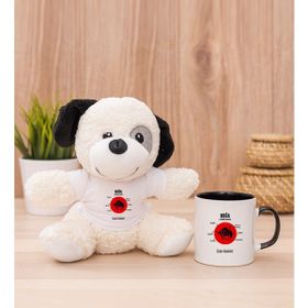 Hediye Dükkanı Kişiye Özel Boğa Burcuna Hediye Siyah Kupa Bardak ve Peluş Köpek Seti