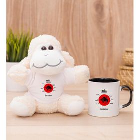 Hediye Dükkanı Kişiye Özel Boğa Burcuna Hediye Siyah Kupa Bardak ve Peluş Koyun