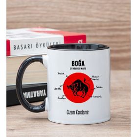 Hediye Dükkanı Kişiye Özel Boğa Burcuna Hediye Siyah Kupa Bardak