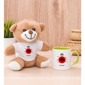 Hediye Dükkanı Kişiye Özel Boğa Burcuna Hediye Yeşil Kupa Bardak ve Peluş Ayıcık
