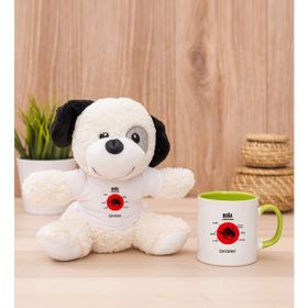 Hediye Dükkanı Kişiye Özel Boğa Burcuna Hediye Yeşil Kupa Bardak ve Peluş Köpek