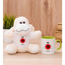 Hediye Dükkanı Kişiye Özel Boğa Burcuna Hediye Yeşil Kupa Bardak ve Peluş Koyun