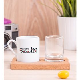 Hediye Dükkanı Kişiye Özel Çiçek Harf Tasarım Isim Yazılı Ahşap Sunumlu Türk Kahvesi Fincanı