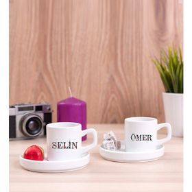 Hediye Dükkanı Kişiye Özel Çiçek Harf Tasarım Isim Yazılı İkili Concept Türk Kahvesi Fincanı