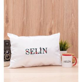 Hediye Dükkanı Kişiye Özel Çiçek Harf Tasarım İsim Yazılı Kırmızı Kupa Bardak ve Dikdörtgen Yastık
