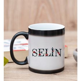 Hediye Dükkanı Kişiye Özel Çiçek Harf Tasarım İsim Yazılı Sihirli Kupa Bardak