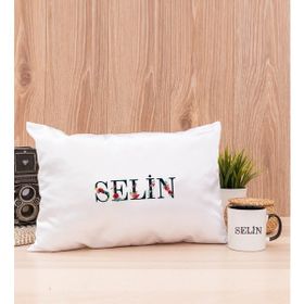 Hediye Dükkanı Kişiye Özel Çiçek Harf Tasarım İsim Yazılı Siyah Kupa Bardak ve Dikdörtgen Yastık Seti