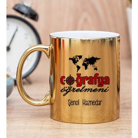 Hediye Dükkanı Kişiye Özel Coğrafya Öğretmeni Gold Kupa Bardak