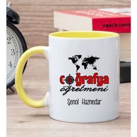 Hediye Dükkanı Kişiye Özel Coğrafya Öğretmeni Sarı Kupa Bardak