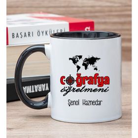 Hediye Dükkanı Kişiye Özel Coğrafya Öğretmeni Siyah Kupa Bardak