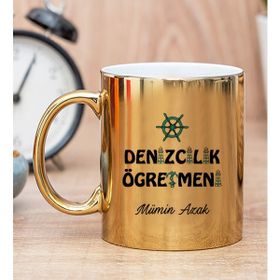 Hediye Dükkanı Kişiye Özel Denizcilik Öğretmeni Gold Kupa Bardak