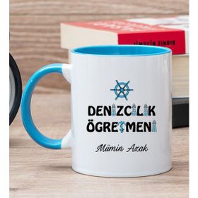 Hediye Dükkanı Kişiye Özel Denizcilik Öğretmeni Mavi Kupa